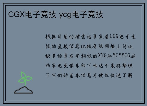 CGX电子竞技 ycg电子竞技
